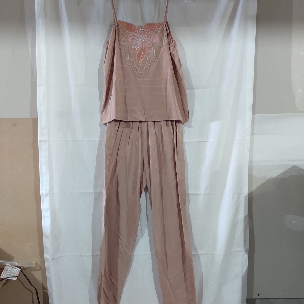 Jessica Young 2 PC Women's Light Pumpkin Embroidered Top, Pant